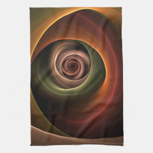 3D Spiral Abstract Warm Colors Modern Fractal Art Kitchen Towel
