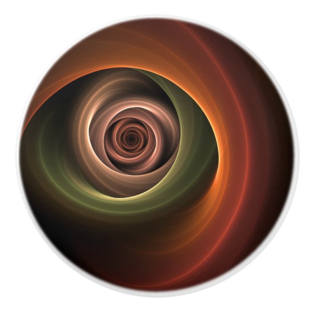 3D Spiral Abstract Warm Colours Modern Fractal Art Ceramic Knob (Front)