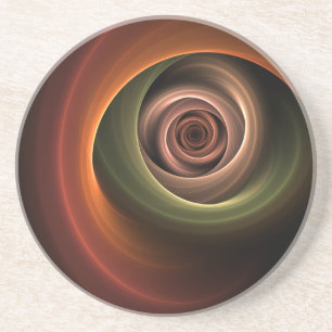 3D Spiral Abstract Warm Colours Modern Fractal Art Coaster