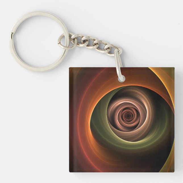 3D Spiral Abstract Warm Colours Modern Fractal Art Keychain (Front)