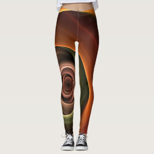 3D Spiral Abstract Warm Colours Modern Fractal Art Leggings