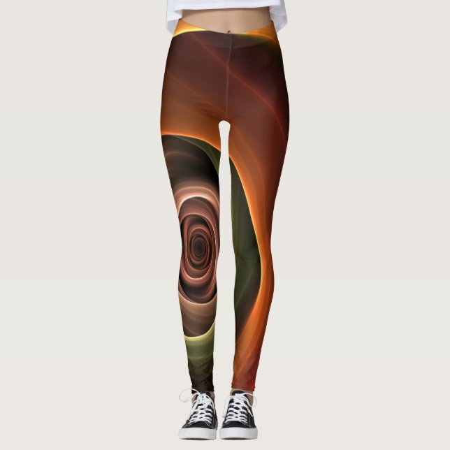 3D Spiral Abstract Warm Colours Modern Fractal Art Leggings (Front)