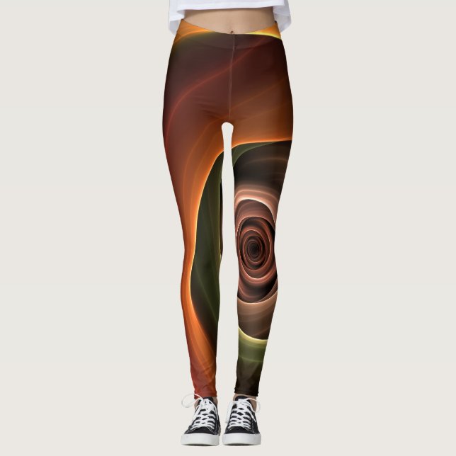 3D Spiral Abstract Warm Colours Modern Fractal Art Leggings (Front)