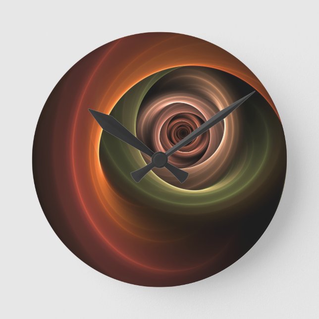 3D Spiral Abstract Warm Colours Modern Fractal Art Round Clock (Front)