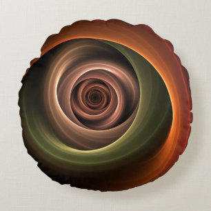 3D Spiral Abstract Warm Colours Modern Fractal Art Round Pillow