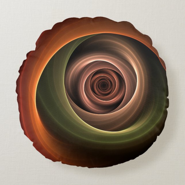 3D Spiral Abstract Warm Colours Modern Fractal Art Round Pillow (Front)