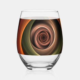 3D Spiral Abstract Warm Colours Modern Fractal Art Stemless Wine Glass