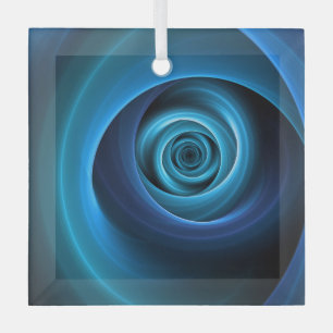 3D Spiral Blue Colours Modern Abstract Fractal Art Glass Ornament
