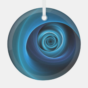 3D Spiral Blue Colours Modern Abstract Fractal Art Glass Ornament