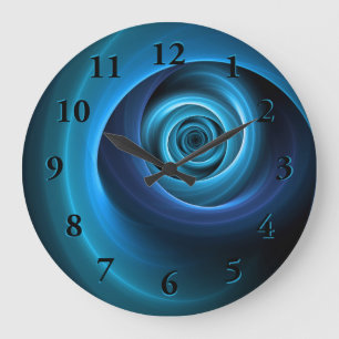 3D Spiral Blue Colours Modern Abstract Fractal Art Large Clock