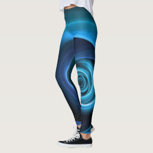 3D Spiral Blue Colours Modern Abstract Fractal Art Leggings
