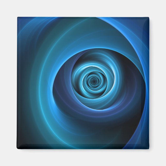 3D Spiral Blue Colours Modern Abstract Fractal Art Magnet (Front)