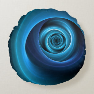 3D Spiral Blue Colours Modern Abstract Fractal Art Round Pillow