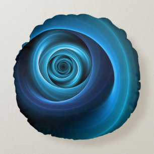 3D Spiral Blue Colours Modern Abstract Fractal Art Round Pillow