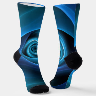 3D Spiral Blue Colours Modern Abstract Fractal Art Socks