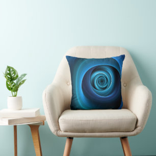 3D Spiral Blue Colours Modern Abstract Fractal Art Throw Pillow