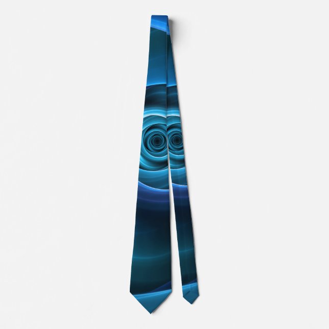 3D Spiral Blue Colours Modern Abstract Fractal Art Tie (Front)