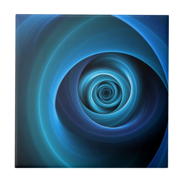 3D Spiral Blue Colours Modern Abstract Fractal Art Tile (Front)