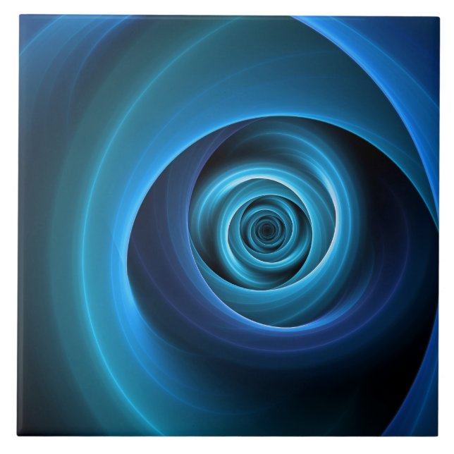 3D Spiral Blue Colours Modern Abstract Fractal Art Tile (Front)