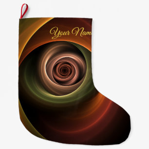 3D Spiral Warm Colours Abstract Fractal Art Name Large Christmas Stocking