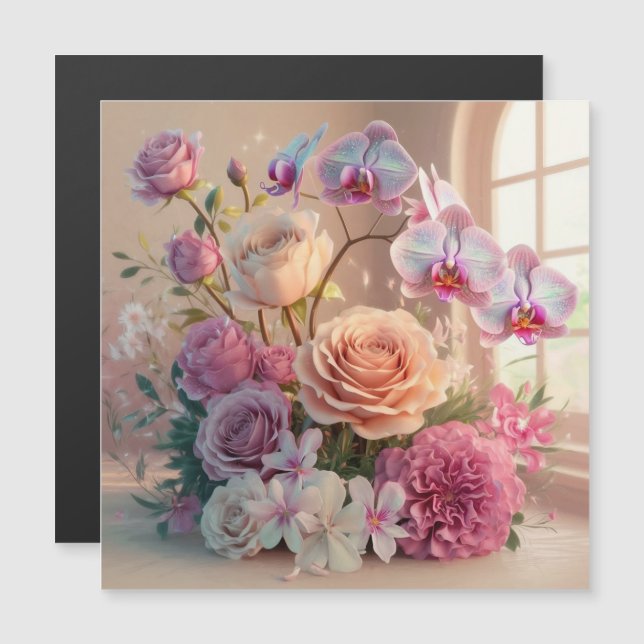 3D Spring Flowers Greeting Card with Roses  (Front/Back)