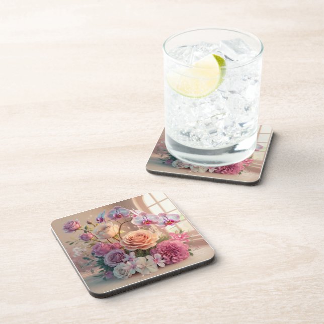 3D Spring Flowers Greeting Card with Roses  Coaster (Right Side)
