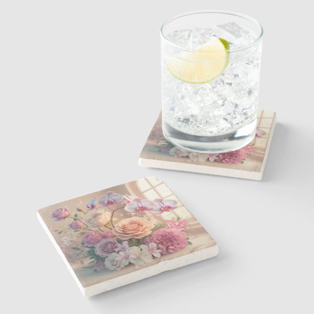 3D Spring Flowers Greeting Card with Roses  Stone Coaster (Side)