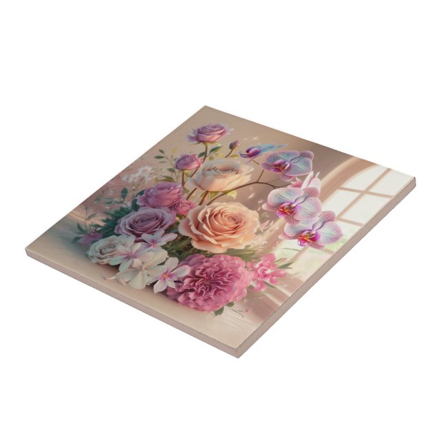 3D Spring Flowers Greeting Card with Roses  Tile (Side)