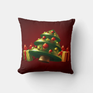 3D Stylized Christmas Tree and Wrapped Gifts Deep  Throw Pillow