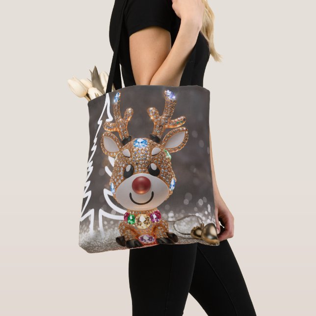 3D Stylized Rudolph Tote Bag Christmas Reindeer  (Close Up)