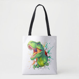 3D T-Rex Dinosaur Wall Smash Boys Kids T-Shirt Tote Bag