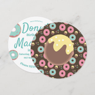 3D Teal and Pink Doughnut Hole Sprinkle Mix Round Invitation