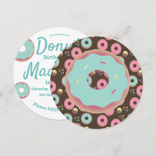 3D Teal and Pink Doughnut Sprinkle Mix Round Invitation