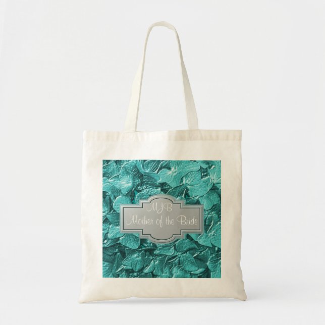 3D Teal Hydrangea Monogram Mother of the Bride Bag (Front)