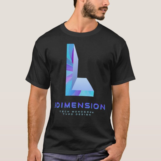 3D Tech Letter L Modern Monogram Stylish T-Shirt (Front)