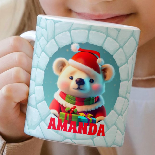 3D Teddy Bear Christmas Custom Kids Hot Chocolate Coffee Mug (Creator Uploaded)