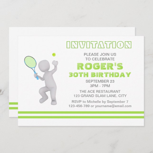 3D Tennis Player Tennis Racket Ball Personalized Invitation (Front/Back)