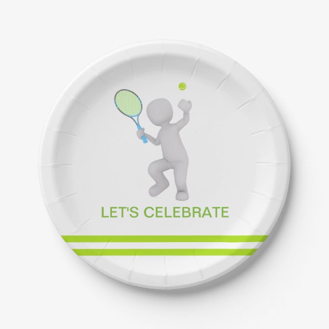 3D Tennis Player Tennis Racket Ball Personalized Paper Plate (Front)