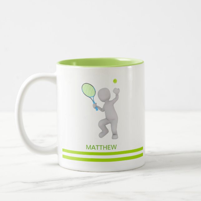 3D Tennis Player Tennis Racket Ball Personalized Two-Tone Coffee Mug (Left)