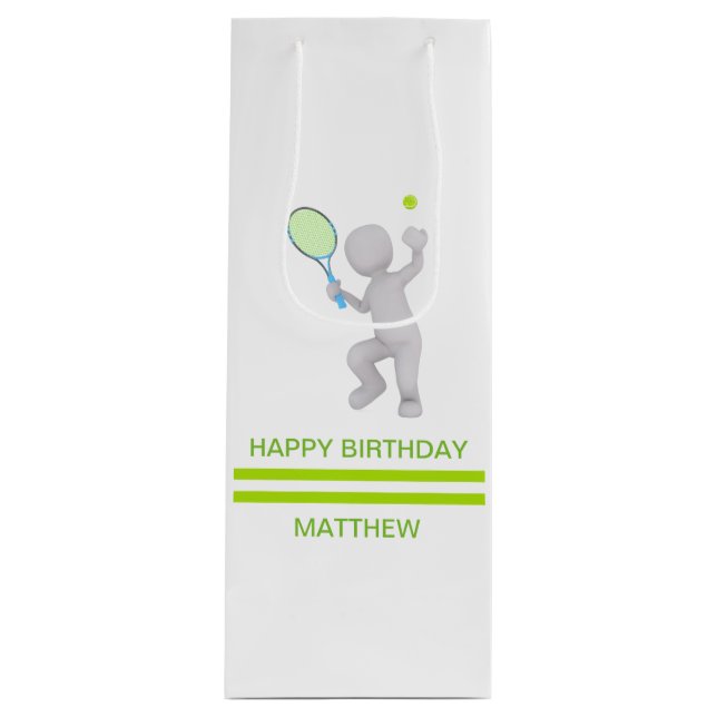 3D Tennis Player Tennis Racket Ball Personalized Wine Gift Bag (Front)
