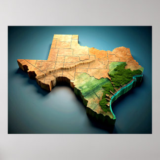 3D Texas Map Poster