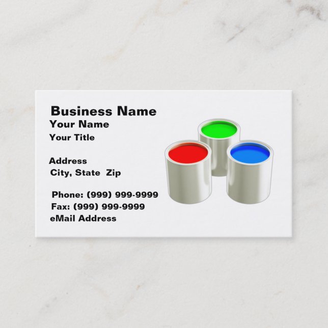 3D Three Coloured Paint Cans (RGB on White BG) Business Card (Front)