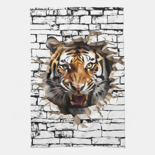 3D Tiger Wall Break Art – Realistic Safari Kitchen Towel
