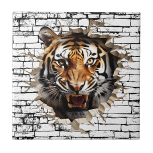 3D Tiger Wall Break Art – Realistic Safari Tile