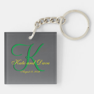 3d Titanium Monogram Date Yellow Text Keychain