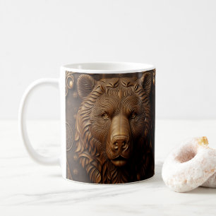 3D Tooled Leather Look Printed Grizzly Bear Coffee Mug