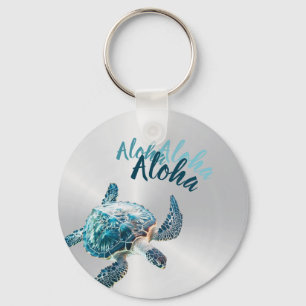 3D Turtle Silver Aloha Keychain