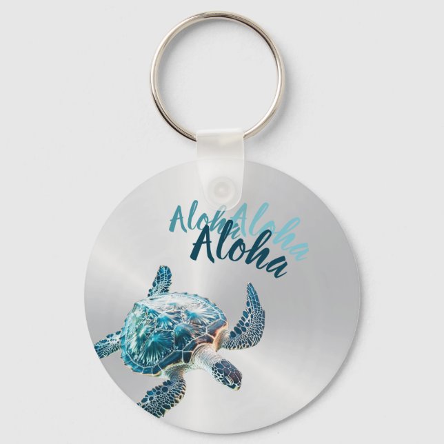 3D Turtle Silver Aloha Keychain (Front)