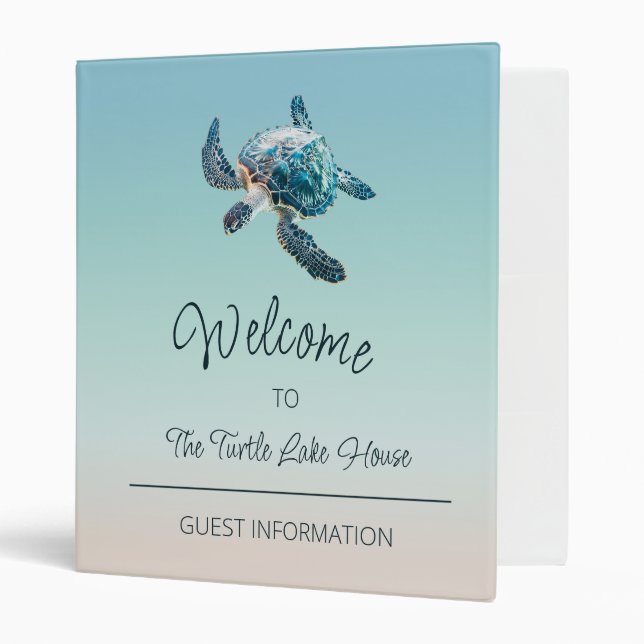3D Turtle Turquoise Coastal Custom 3 Ring Binder (Front/Inside)