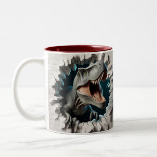 3D Tyrannosaurus Rex Dinosaur Hot Cocoa Two-Tone Coffee Mug